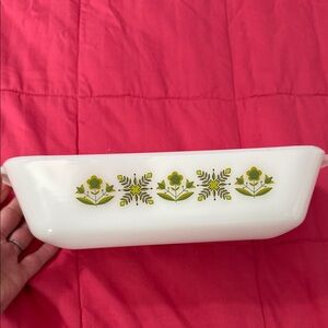 Vintage Anchor Hocking Casserole with Green Floral Motif